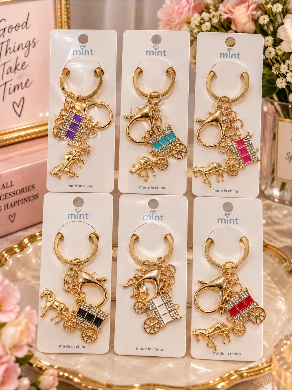 6 horse carriage keychains/ bag charms
